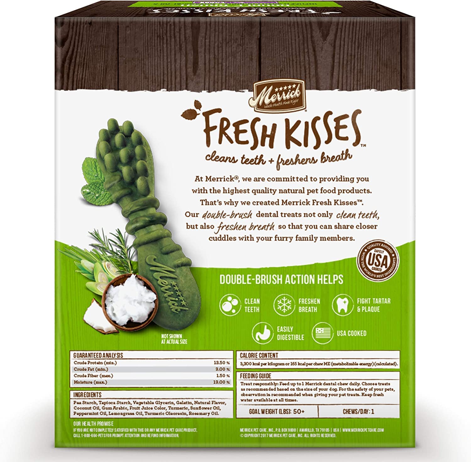 Merrick Fresh Kisses Double-Brush Coconut + Botanical Oils Infused Large Dental Dog Treats (Pack of 2)