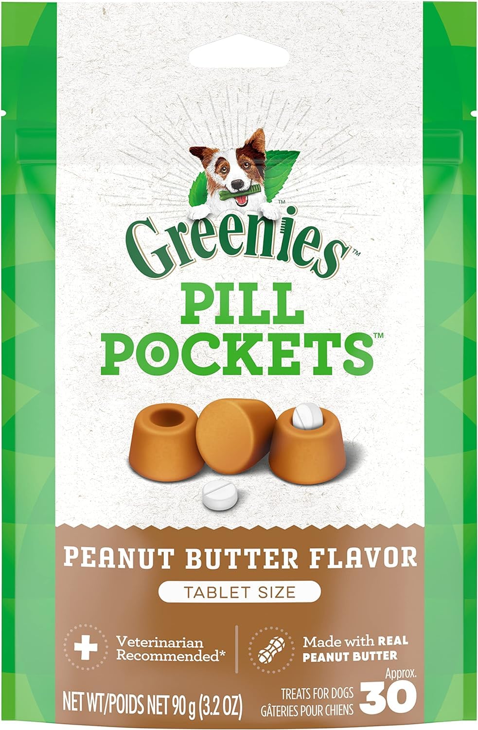 Greenies Pill Pockets Peanut Butter Flavor Tablet Size Dog Treats (Pack of 3)