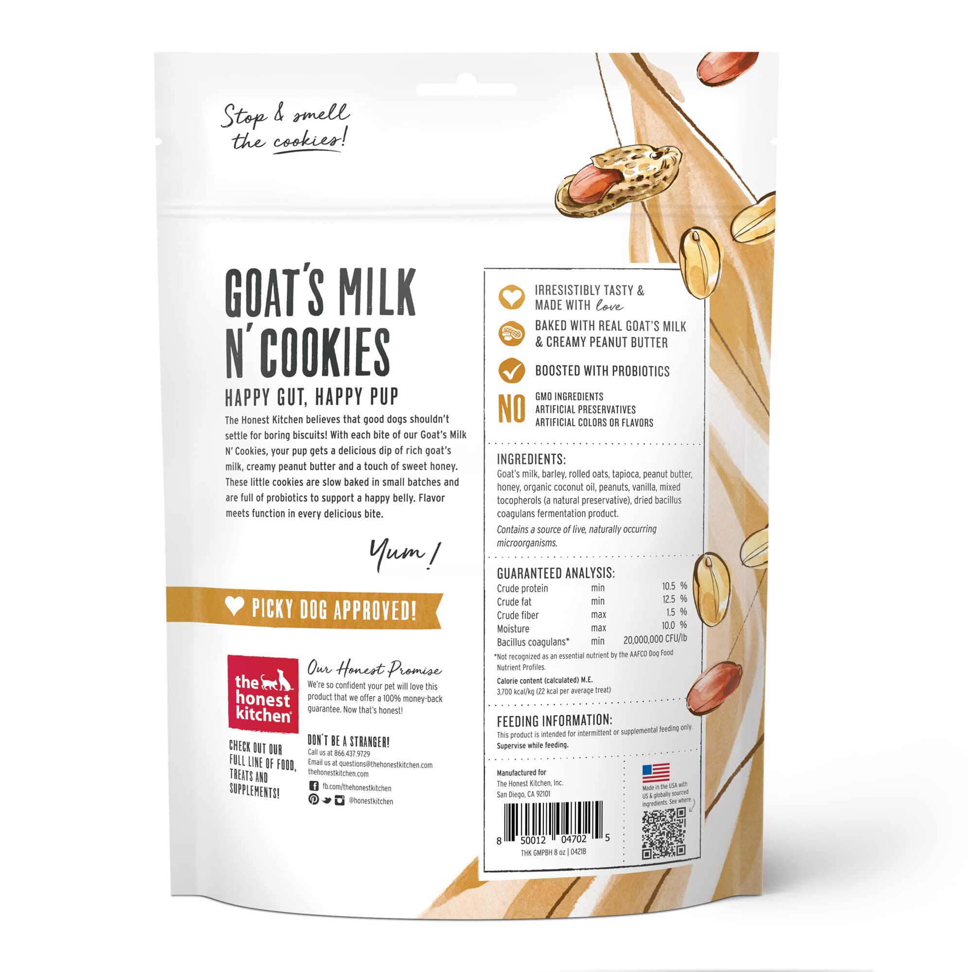 The Honest Kitchen Goat's Milk N' Cookies Slow Baked with Peanut Butter & Honey Flavor (Pack of 3)