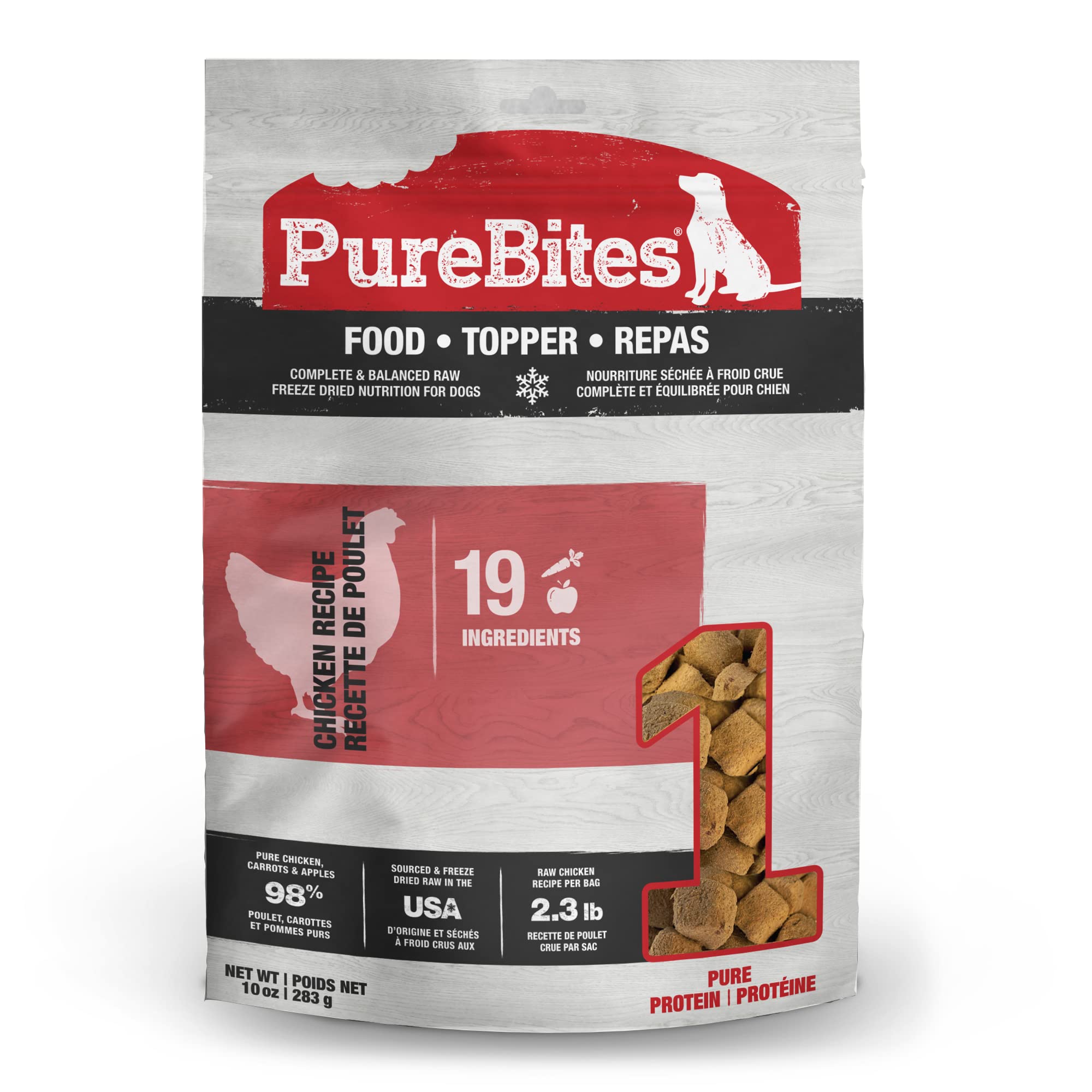 PureBites Chicken Freeze Dried Dog Food, 19 Ingredients, Made in USA, 10 oz