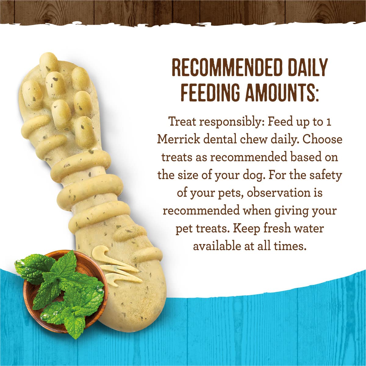 Merrick Fresh Kisses Natural Dental Chews Toothbrush Treat Shape Infused with Real Mint for Tiny Dogs 5-15 Lbs - 106 ct. Box