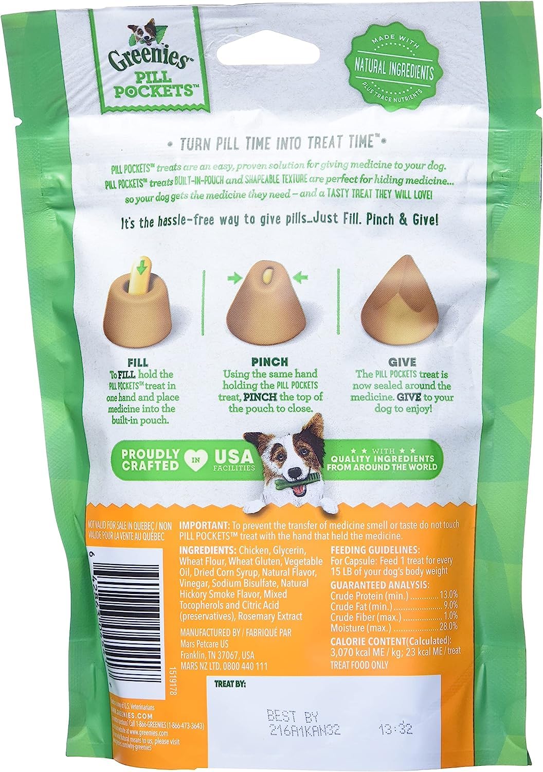 GREENIES Pill Pockets Natural Dog Treats, Capsule Size