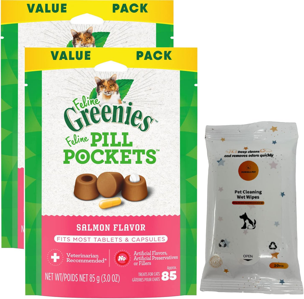 Greenies Feline Pill Pockets Salmon Flavor Natural Soft Adult Cat Treats (3-oz Bags)