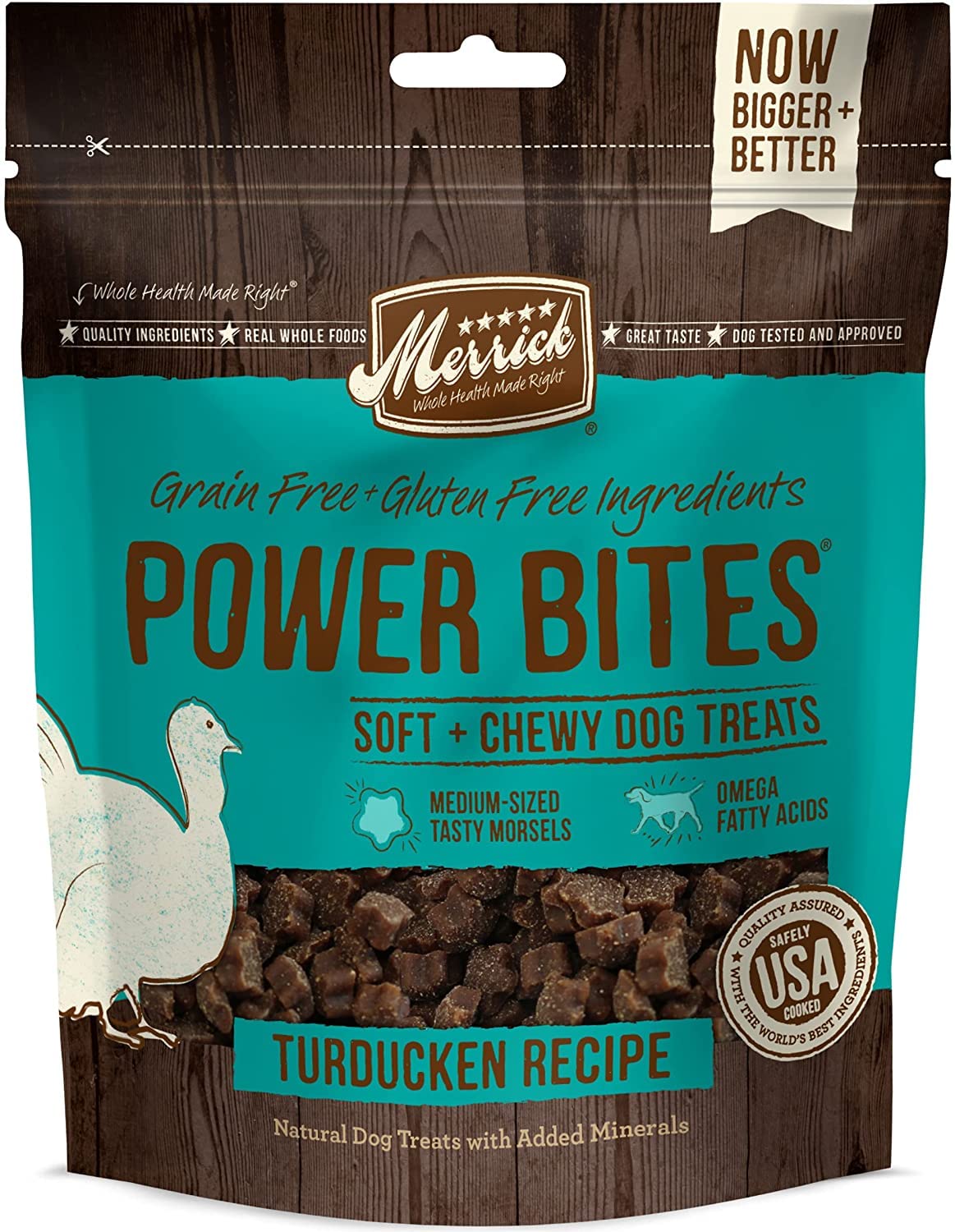 Merrick Power Bites (4) Favorite Recipes All Natural Grain Free Gluten Free Soft & Chewy Chews Dog Treats