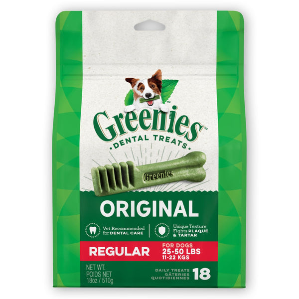 Greenies Original Regular Natural Dental Care Dog Treats, 18 oz. (18 Treats)