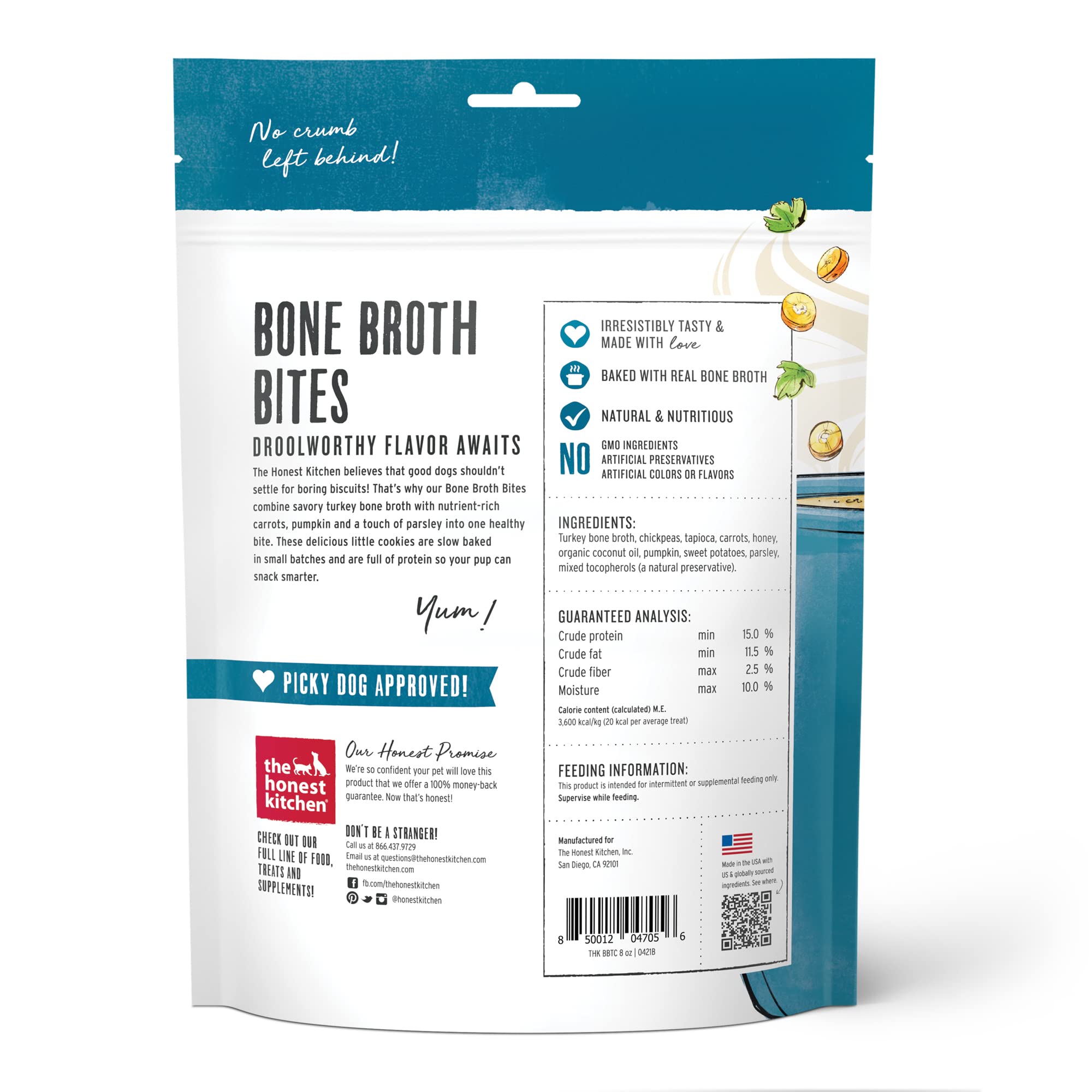 The Honest Kitchen Bone Broth Bites Dog Treats - Savory Protein Cookies, 8 oz. Bag