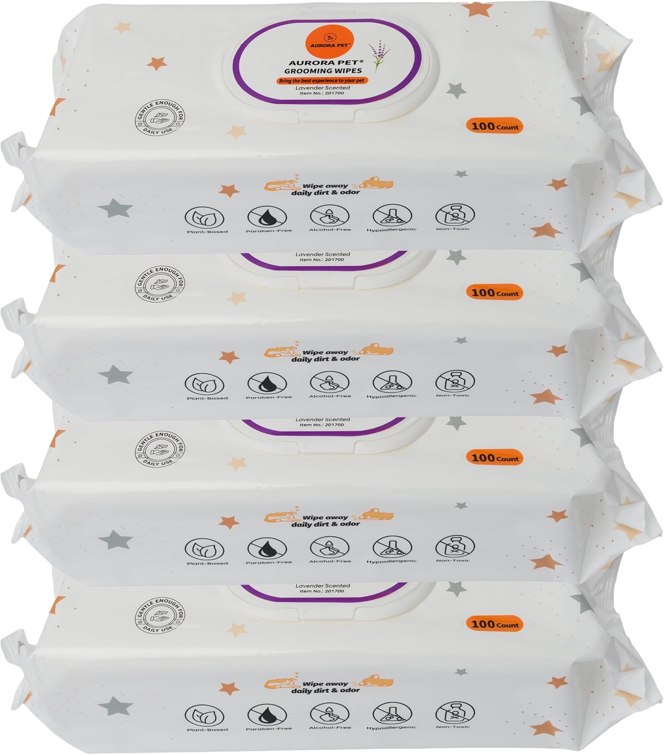 Aurora Pet Wipes – 100% Natural, Plant-Based Hypoallergenic Grooming Wipes for Dogs & Cats – Extra-Durable, Large & Thick for Effortless Cleaning