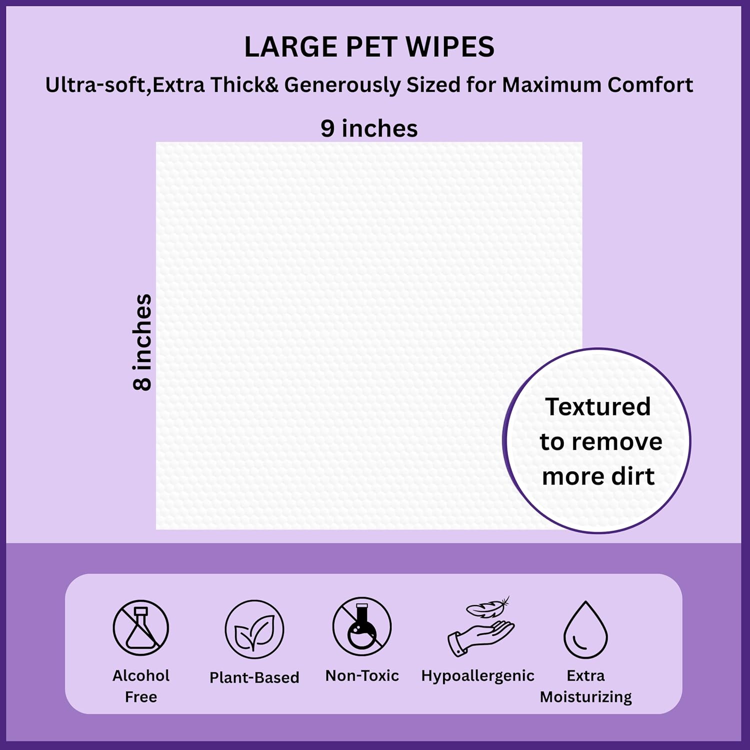 Aurora Pet Wipes – 100% Natural, Plant-Based Hypoallergenic Grooming Wipes for Dogs & Cats – Extra-Durable, Large & Thick for Effortless Cleaning