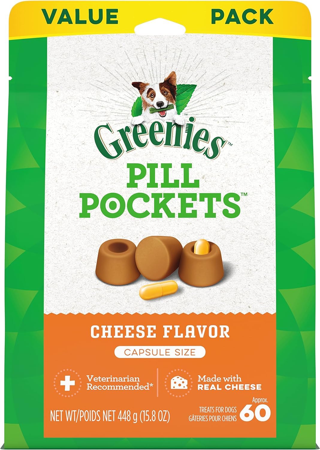 Greenies Pill Pockets Capsule Size Dog Treats (Cheese Flavor) Pack 2