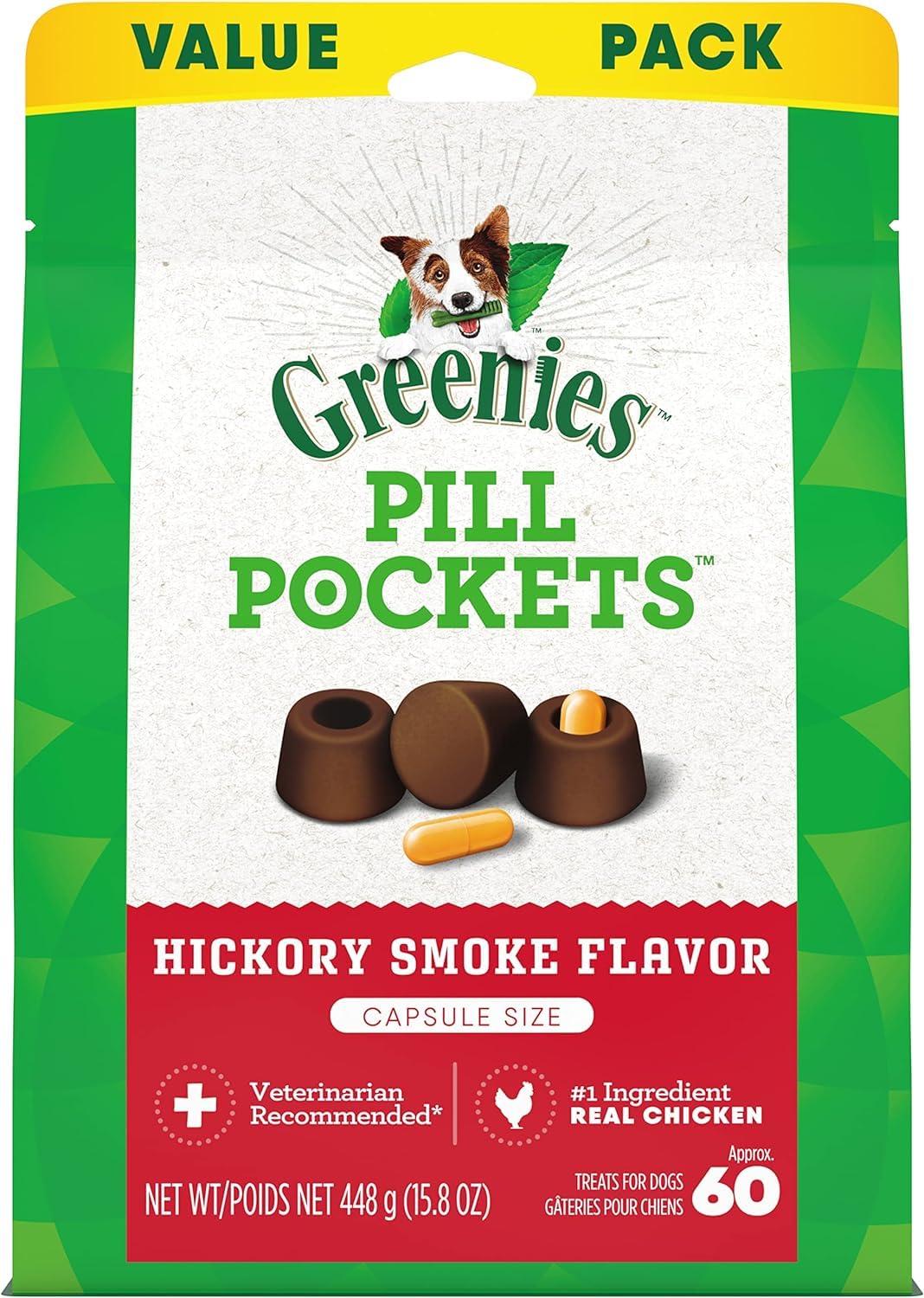 Greenies Pill Pockets Capsule Size Hickory Smoke Flavor Dog Treats 15.8 oz (Pack of 2)