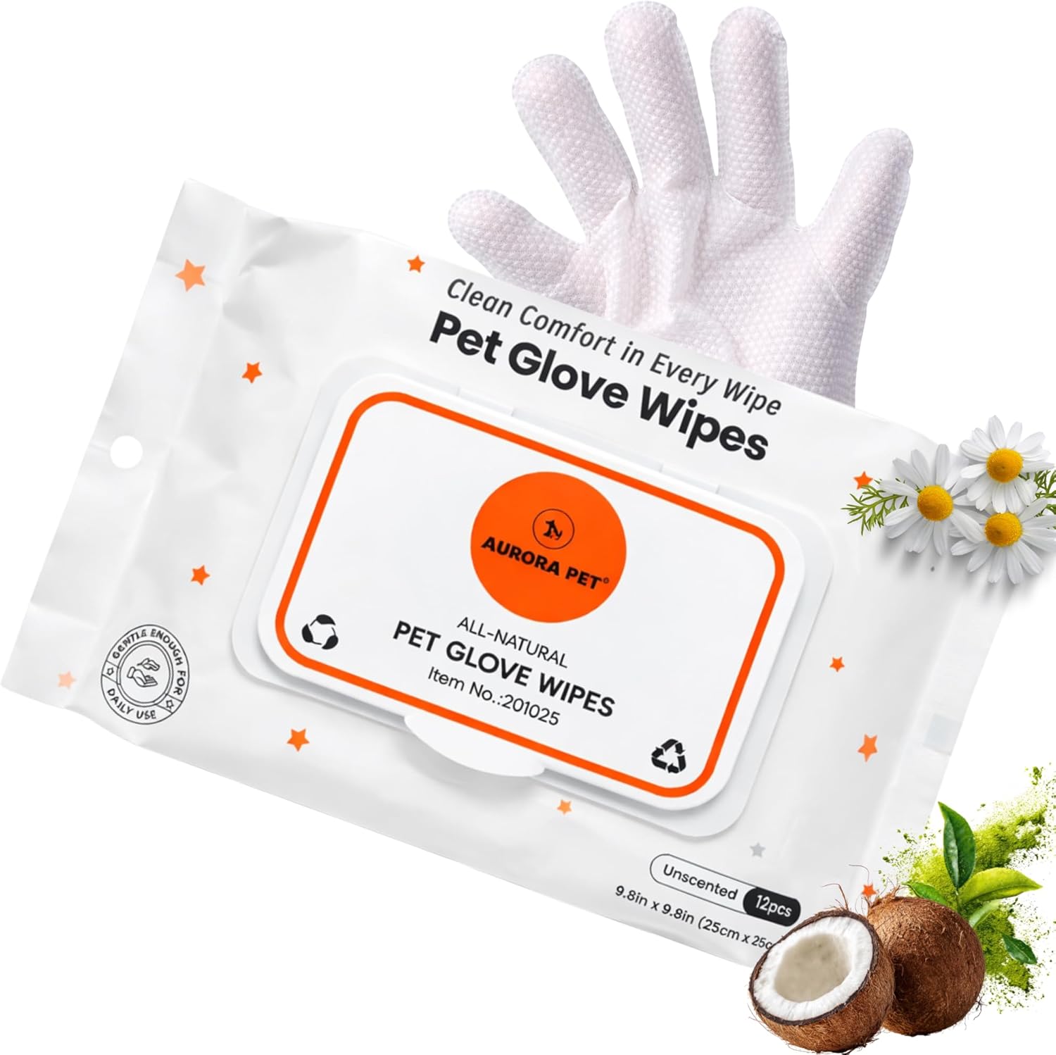 Aurora Pet Glove Wipes for Dogs & Cats, Wearable No-Rinse Grooming Glove Wipes for Paws, Face, Ears & Body, Hypoallergenic Disposable Pet Cleaning Wipes