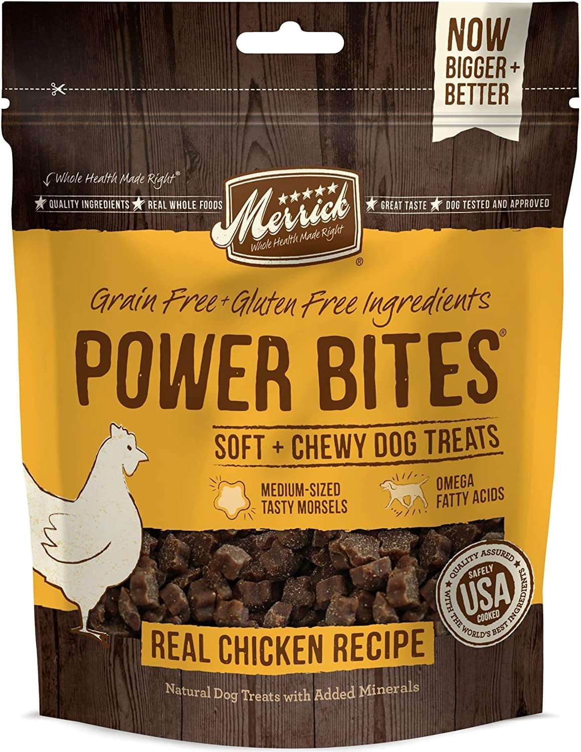 Merrick Power Bites Grain Free Dog Treats Variety [Chicken, Beef, Turducken, Salmon] 6-oz Bags