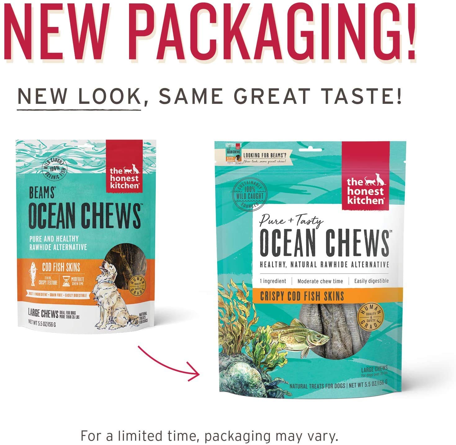 The Honest Kitchen Crispy Cod Fish Skins Ocean Chews Single-Ingredient Dog Treats (Pack of 3)