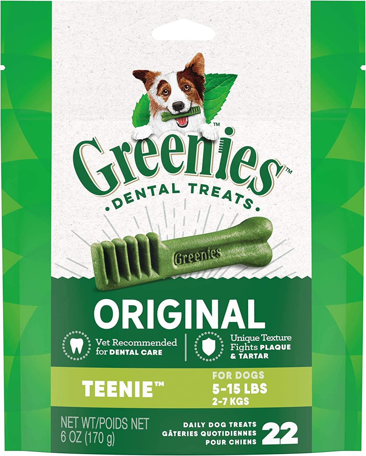 Greenies Treats for Dogs (5-15 lbs/2-7 kg) Mini Treat-Pak-Teenie 6 oz (Pack of 2)