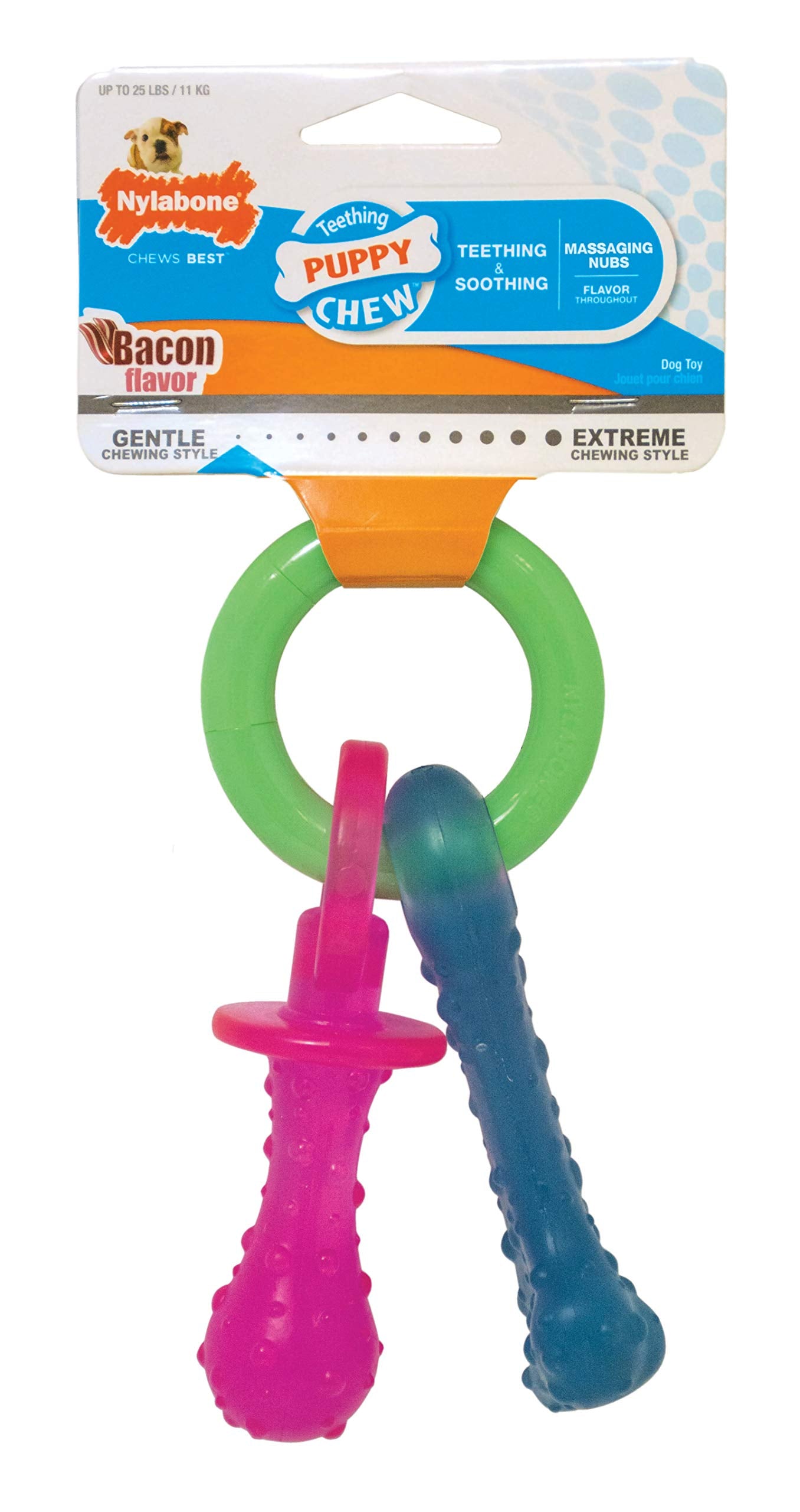 Nylabone Puppy Chew Teething Pacifier - Puppy Chew Toy for Teething - Bacon Flavor, Small/Regular (1 Count)