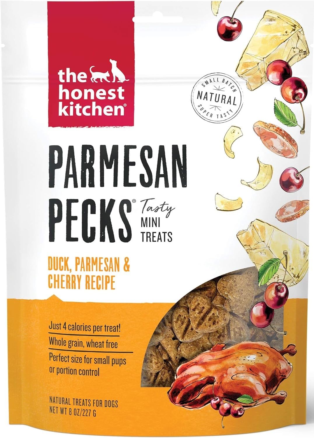 The Honest Kitchen Parmesan Pecks Dog Treats Duck, Parmesan & Cherry Recipe (Pack of 3)