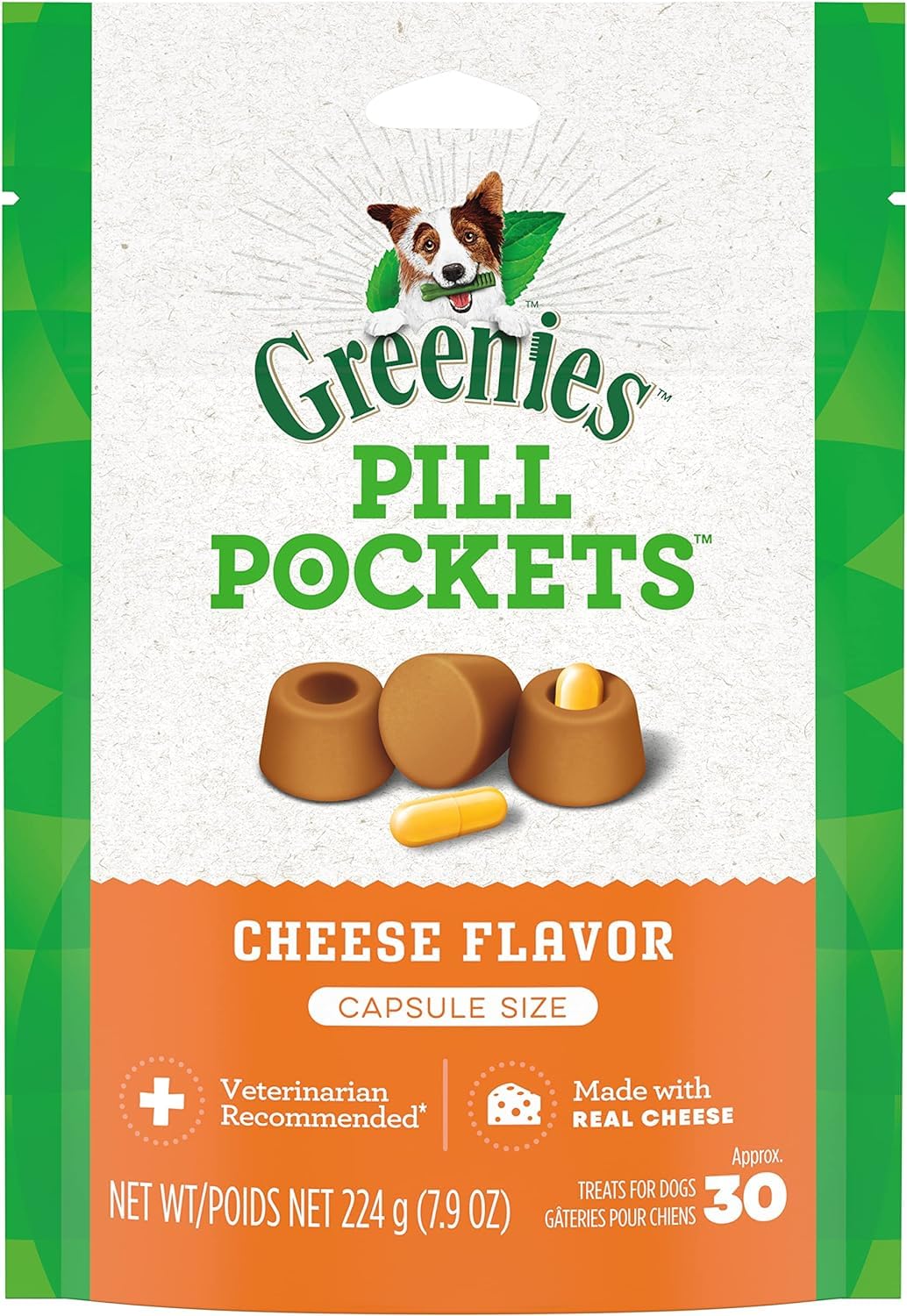 Greenies Pill Pockets Cheese Flavor Capsule Size Natural Dog Treats 7.9 oz (Pack of 3)