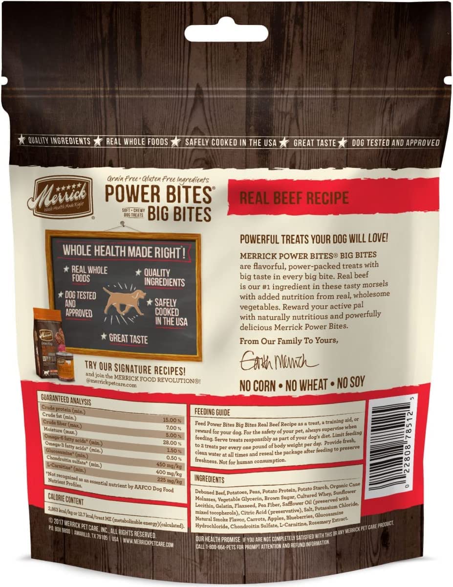 Merrick Power Bites Big Bites Soft & Chewy Dog Treats (2) Real Beef (2) Real Chicken