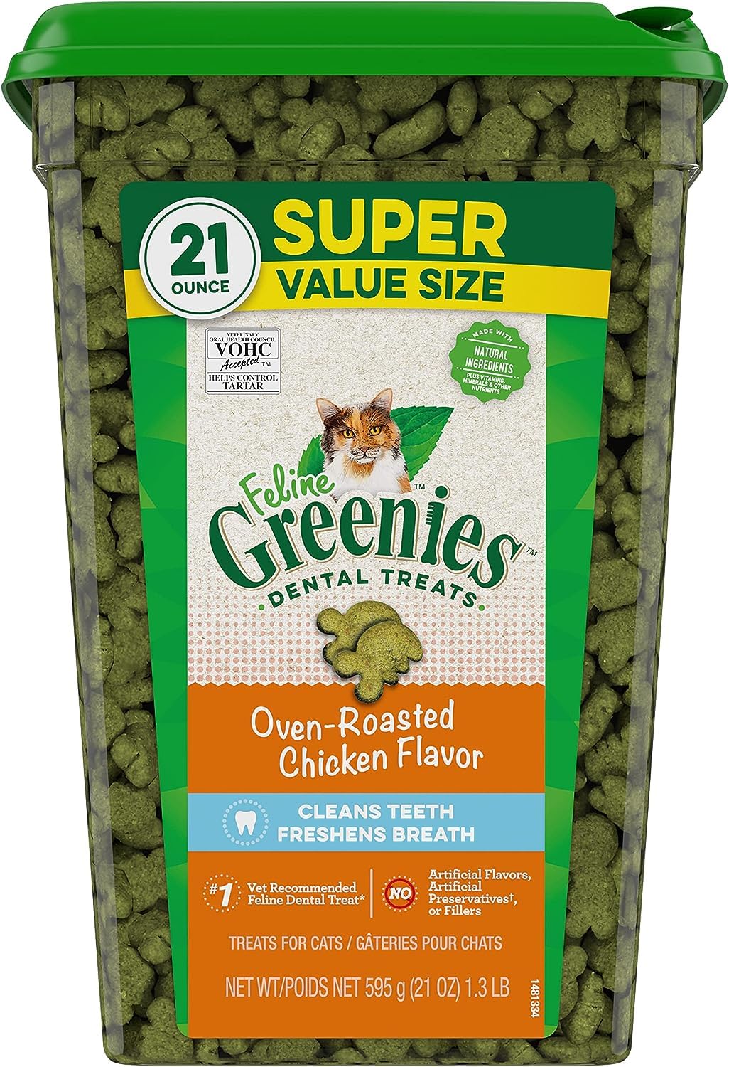 Greenies Super Value Size Oven Roasted Chicken Flavor Adult Dental Cat Treats 21-oz (Pack of 2)