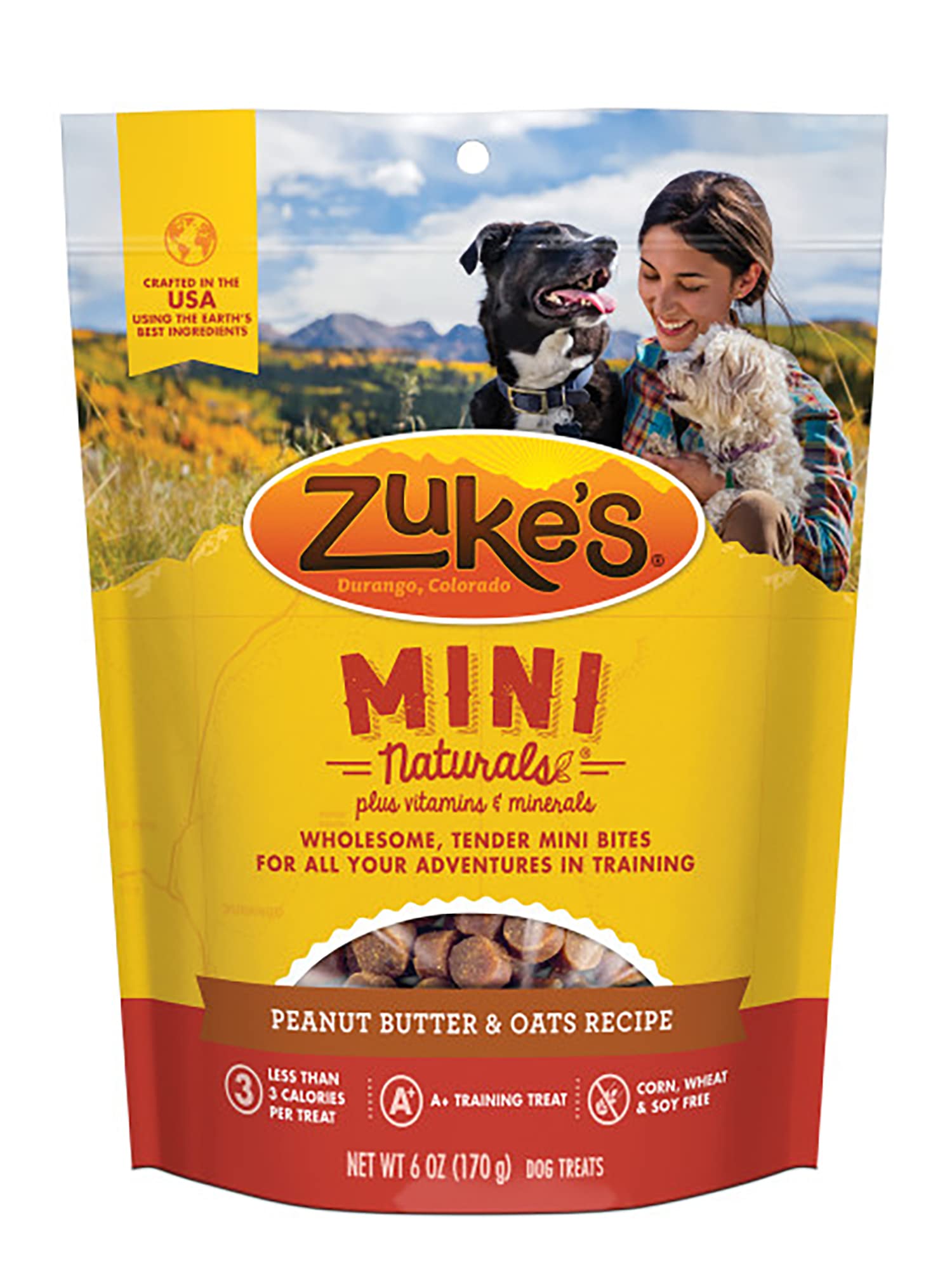 Zuke's Mini Naturals Adult Dog Training Treats, Peanut Butter & Oats Recipe with Vitamins & Minerals, A+ Training Treats for Adult Dogs, 6 OZ Bag (Pack of 3)