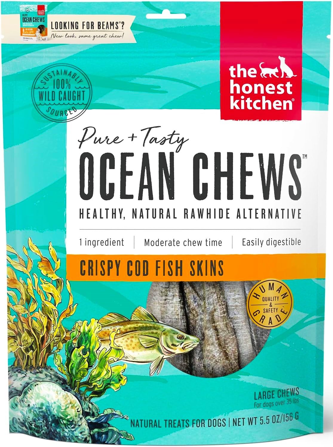 The Honest Kitchen Beams Ocean Chews Cod Fish Skins Dehydrated Dog Treats (Pack of 2)