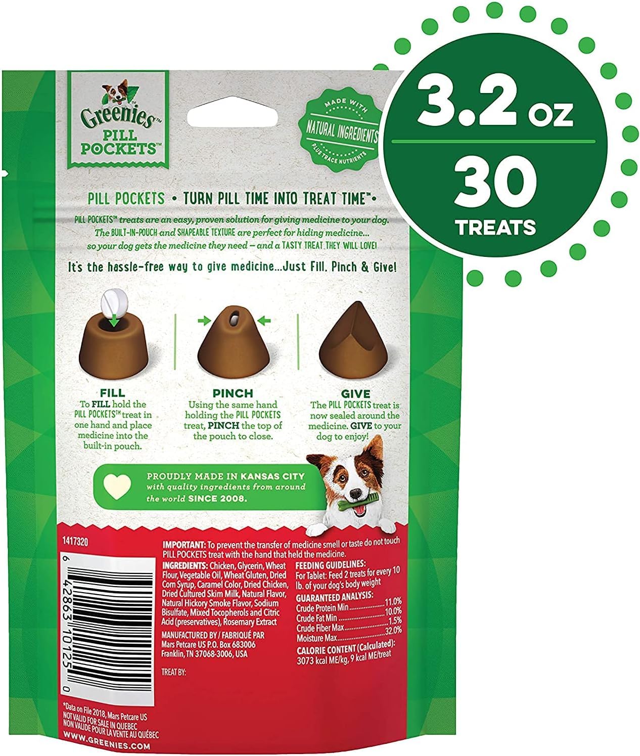 Greenies Pill Pockets Hickory Smoke Flavor Tablet Size Dog Treats (Pack of 3)