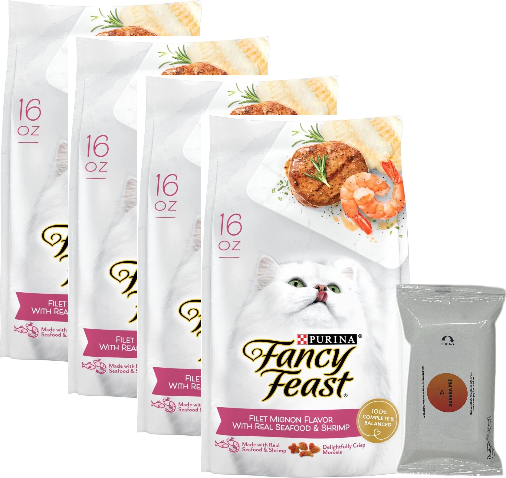 Fancy Feast Gourmet Dry Cat Food Filet Mignon Flavor with Real Seafood & Shrimp (16 oz. Bags)