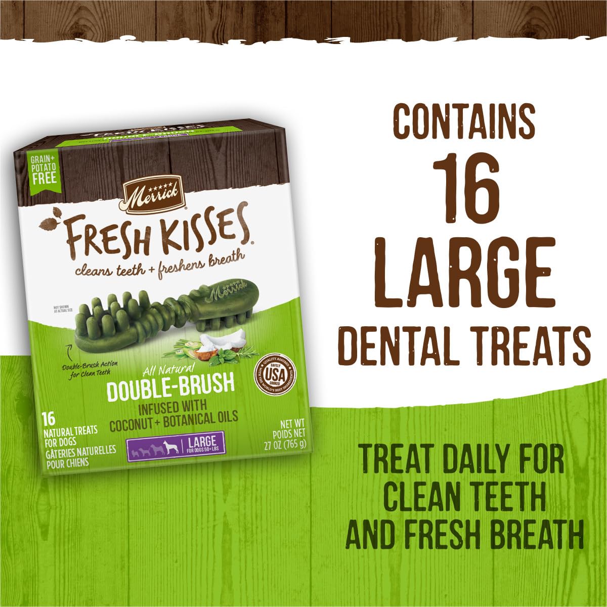 Merrick Fresh Kisses Oral Care Dental Dog Treats for Large Dogs Over 50 lbs