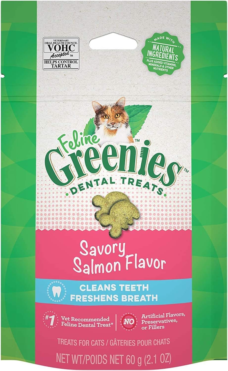 Greenies Savory Salmon Flavor Adult Dental Cat Treats (2.1-oz Bags)