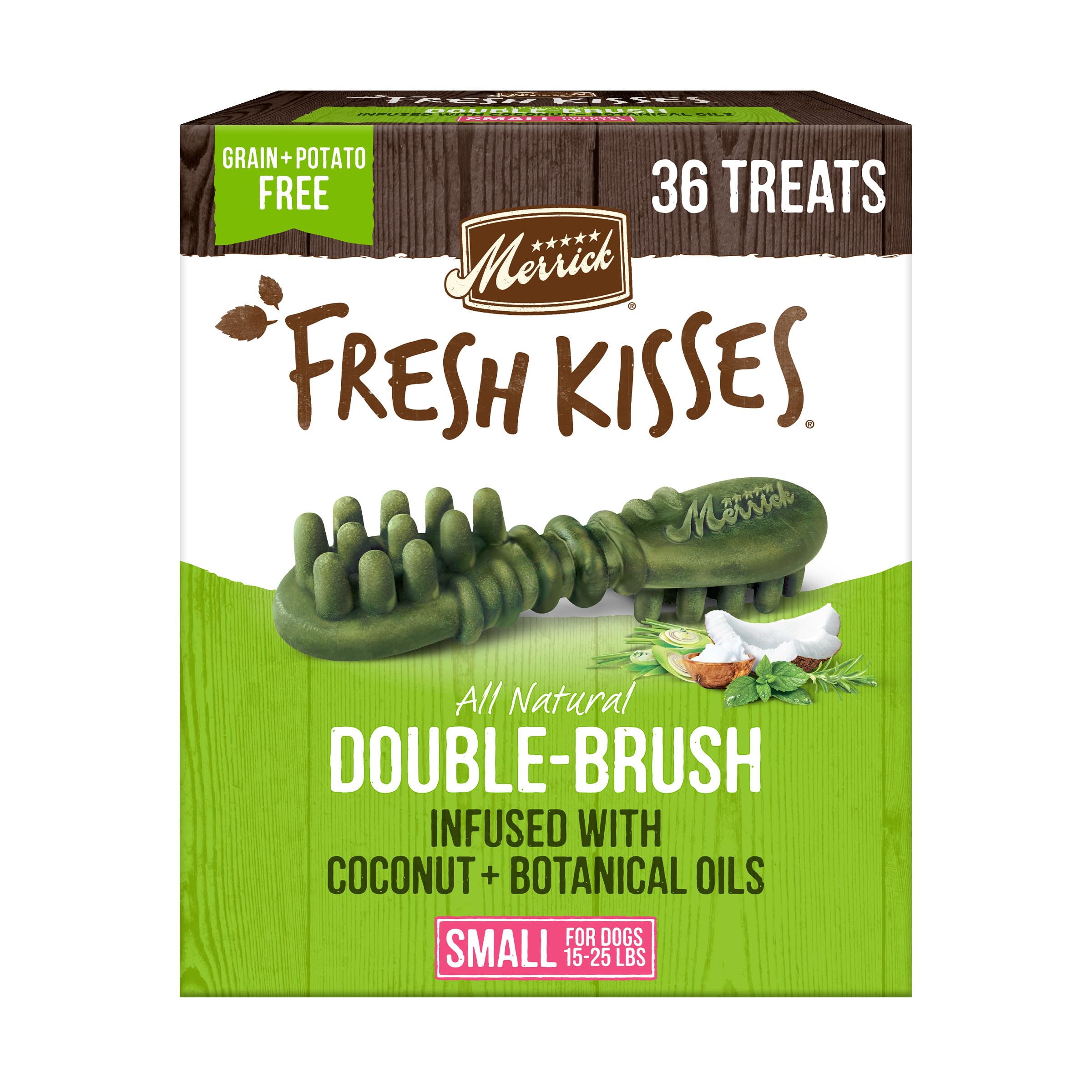 Merrick Fresh Kisses Natural Dental Chews Infused with Coconut and Botanical Oils for Small Dogs 15-25 Lbs - 36 ct. Box