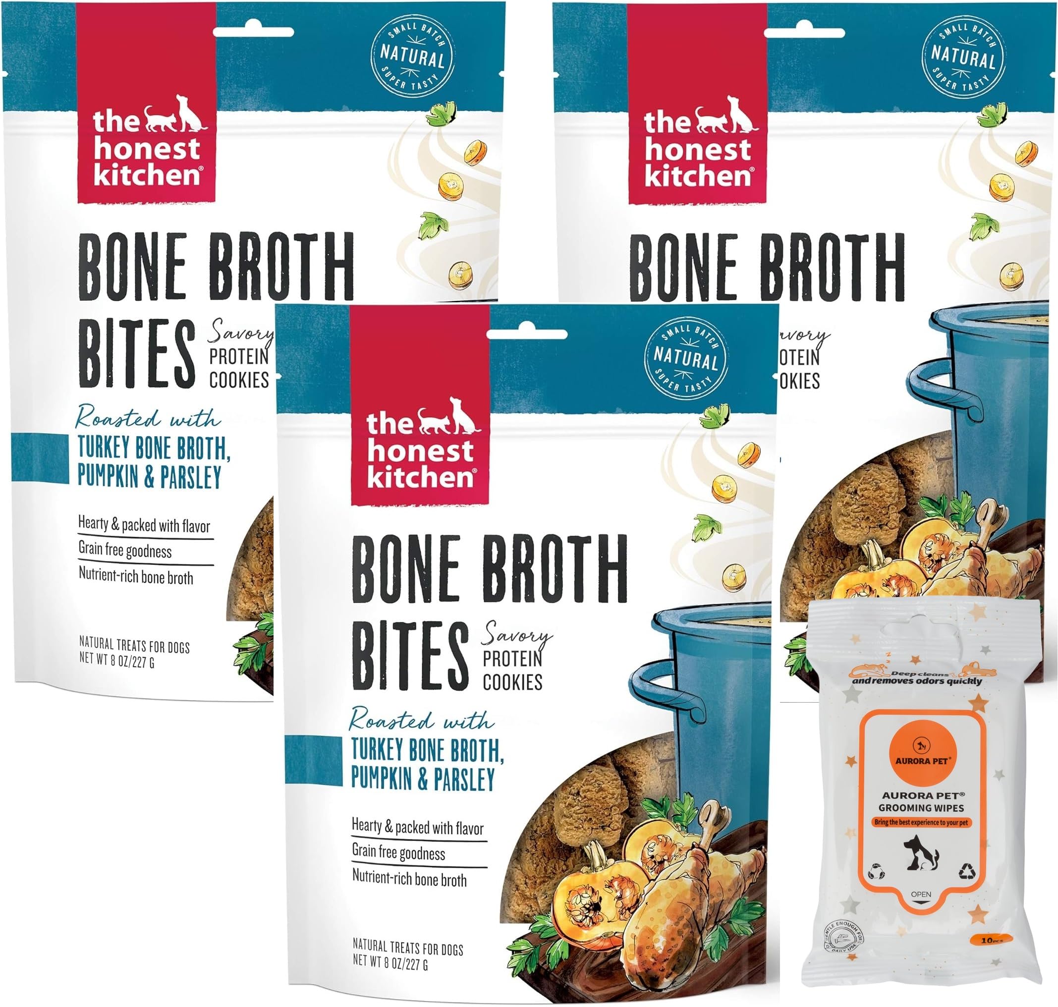 The Honest Kitchen Bone Broth Bites: Roasted with Turkey Bone Broth, Pumpkin & Parsley (Pack of 3)