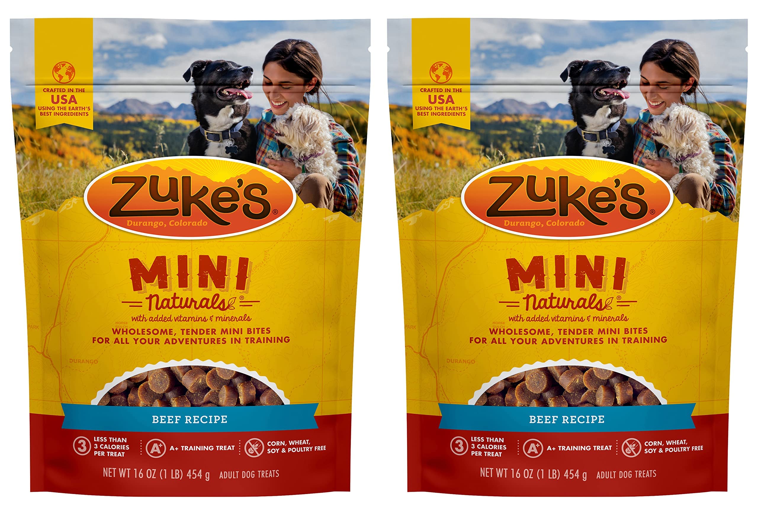 Zuke's Mini Naturals Dog Training Treats, Beef Recipe, Soft Mini Dog Treats with Vitamins & Minerals, Made for All Breed 16 Ounce (Pack of 2)