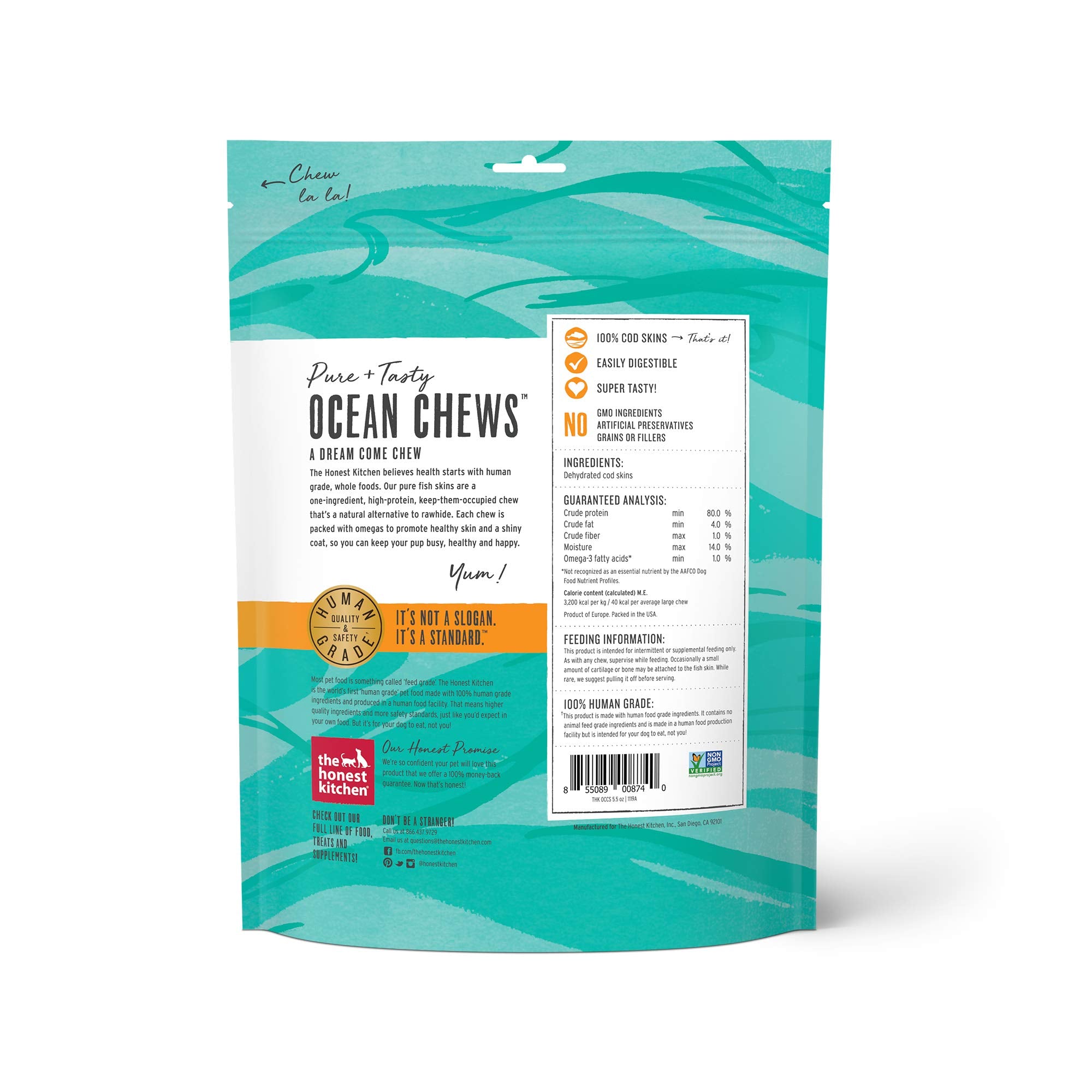 The Honest Kitchen Ocean Chews Grain Free Dog Chew Treats – Natural Human Grade Dehydrated Fish Skins