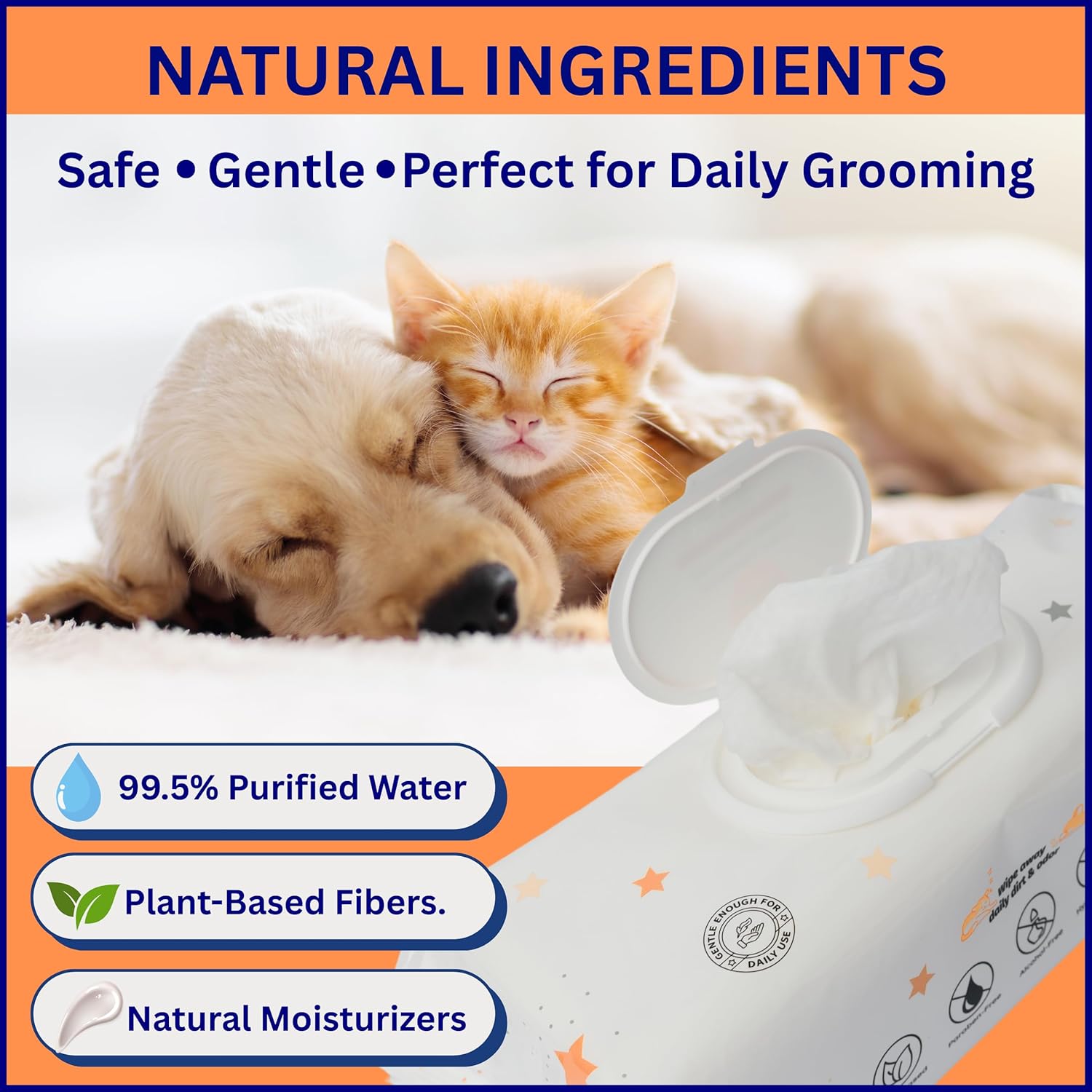 Aurora Pet Wipes – 100% Natural, Plant-Based Hypoallergenic Grooming Wipes for Dogs & Cats – Extra-Durable, Large & Thick for Effortless Cleaning