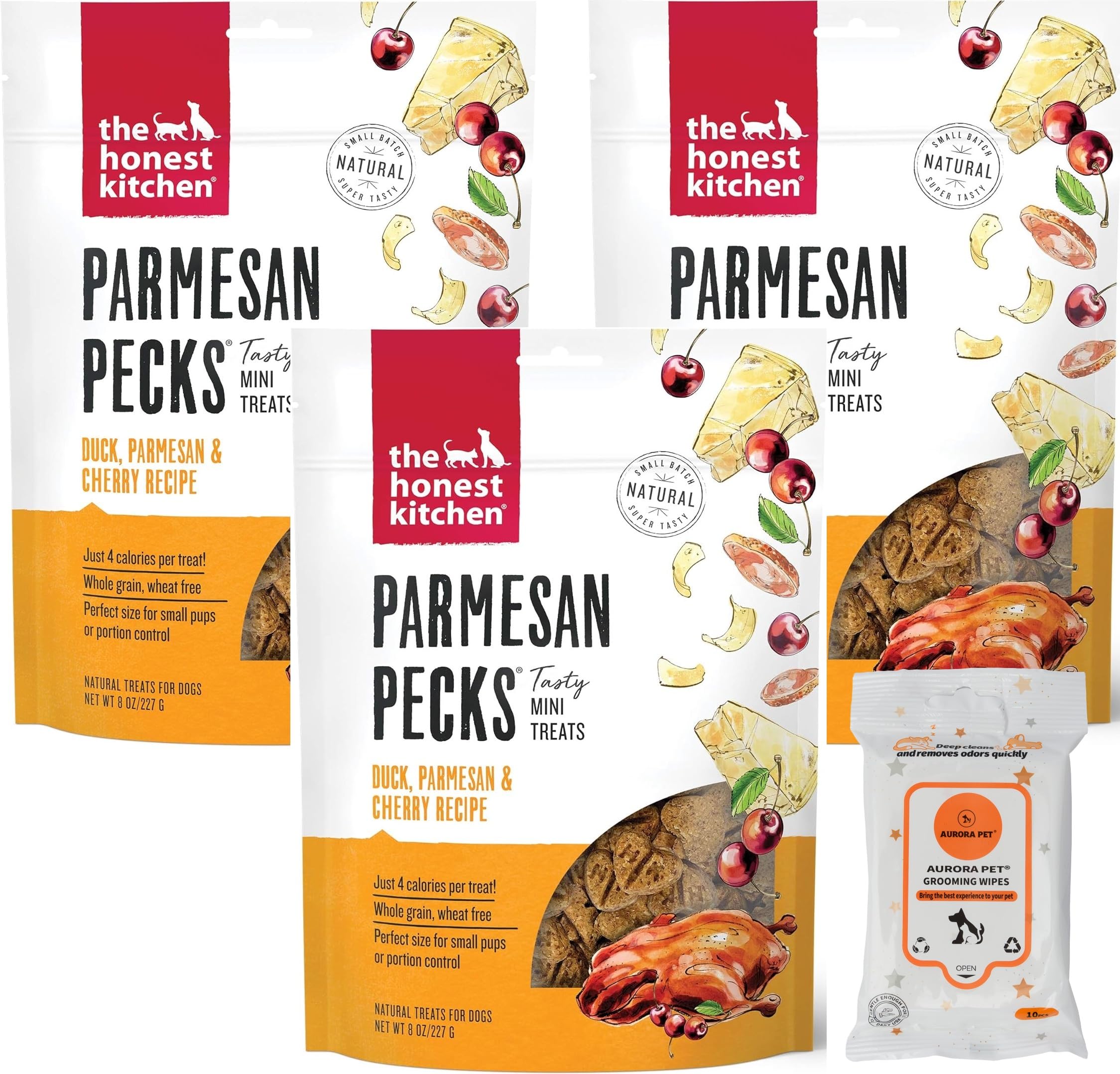 The Honest Kitchen Parmesan Pecks Dog Treats Duck, Parmesan & Cherry Recipe (Pack of 3)