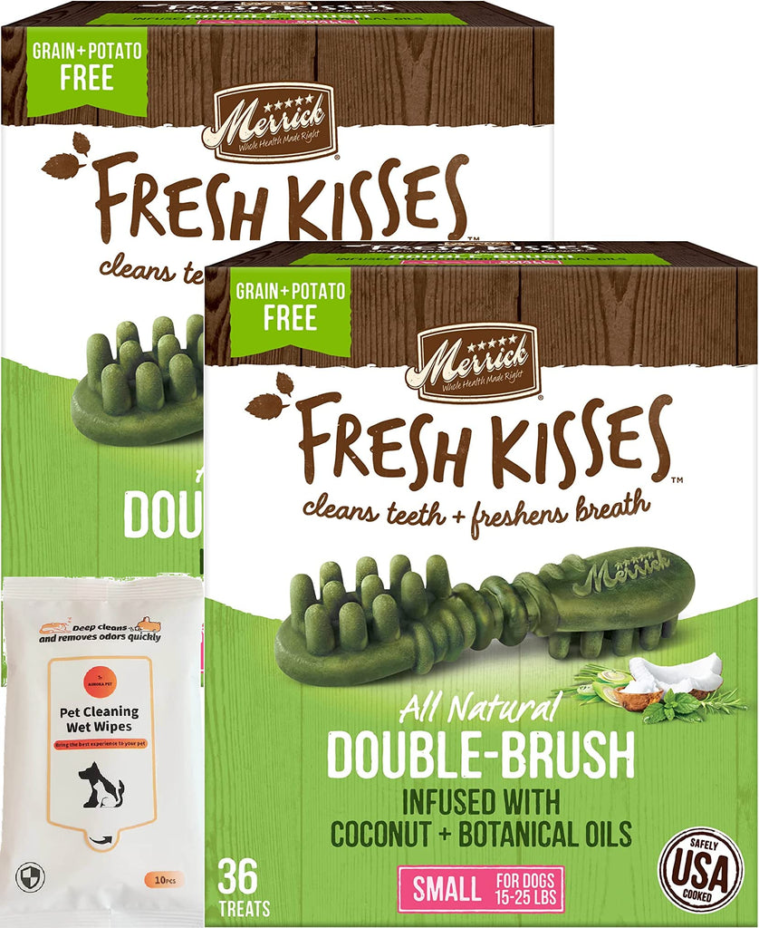 Merrick Fresh Kisses Double-Brush Coconut + Botanical Oils Infused Small Dental Dog Treats (Pack of 2)