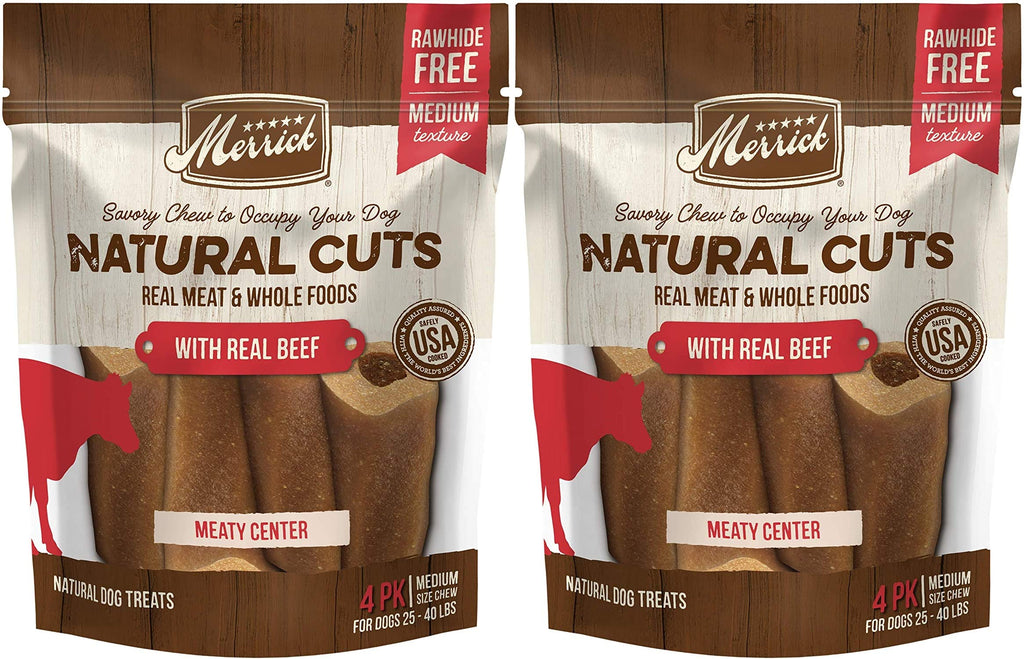 Merrick Real Beef Natural Cuts Meaty Center Dog Treats, 4 Medium Chews Each, Made in The USA