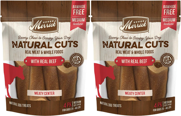 Merrick Real Beef Natural Cuts Meaty Center Dog Treats, 4 Medium Chews Each, Made in The USA