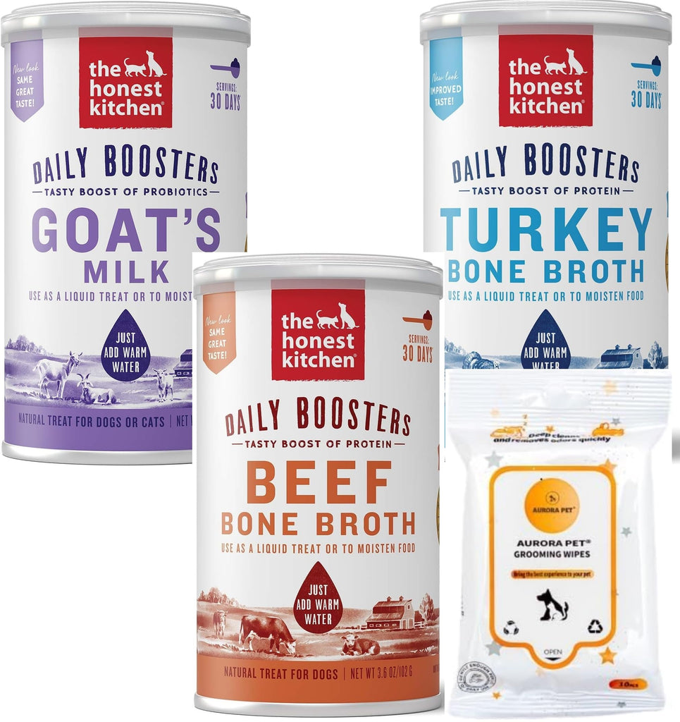 The Honest Kitchen Daily Boosters Dogs and Cat Treats (1) Beef Bone Broth (1) Turkey Bone Broth (1) Probiotic Goat's Milk