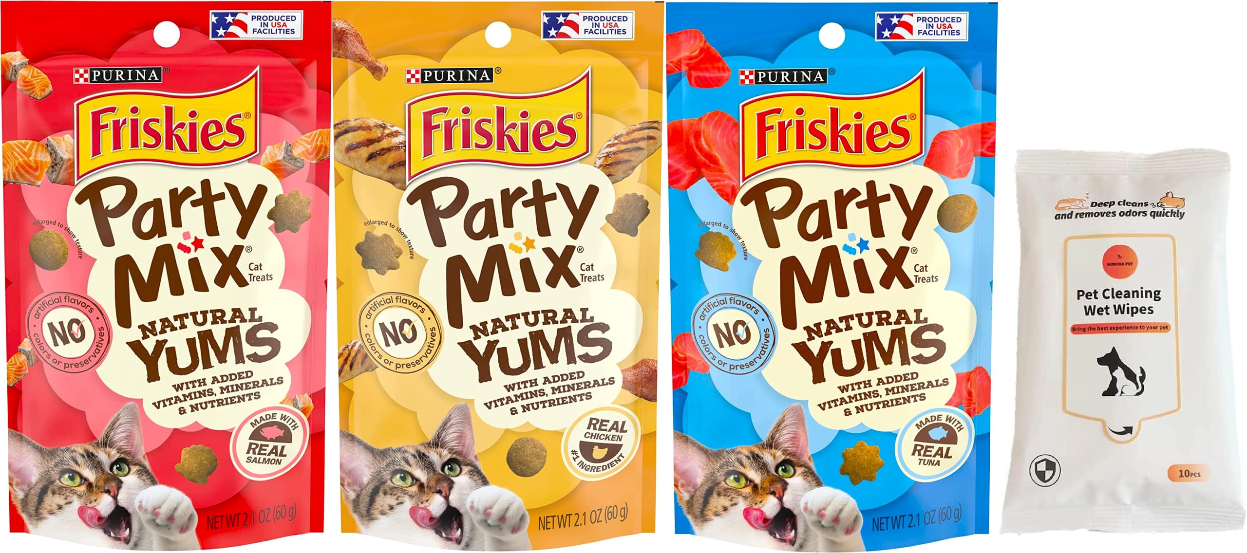 Friskies Party Mix Natural YUMS Cat Treats (1) Real Chicken (1) Real Salmon (1) Real Tuna