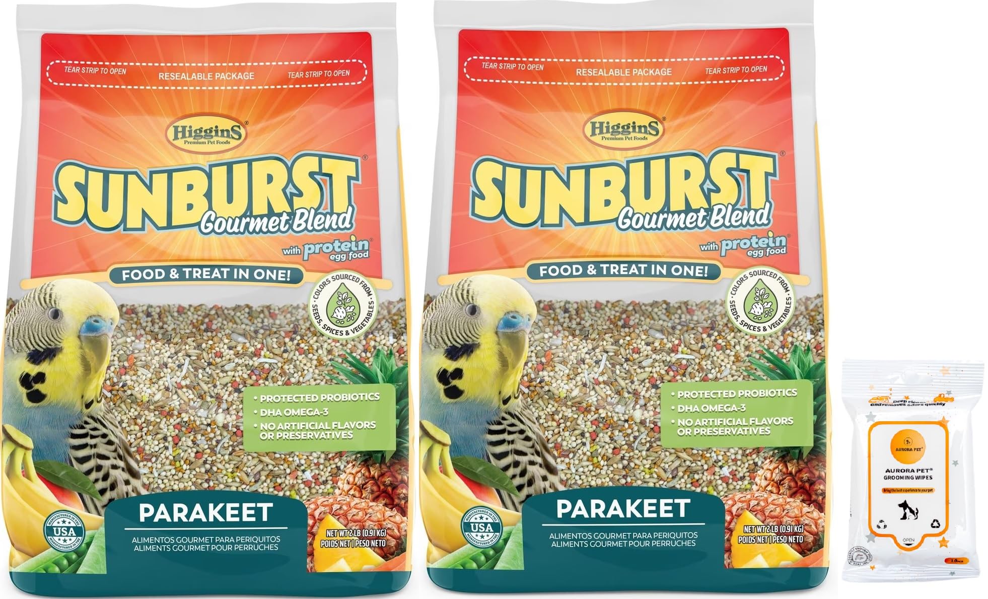 Higgins Sunburst Gourmet Blend Parakeet Bird Food 2 Lb (Pack of 2)