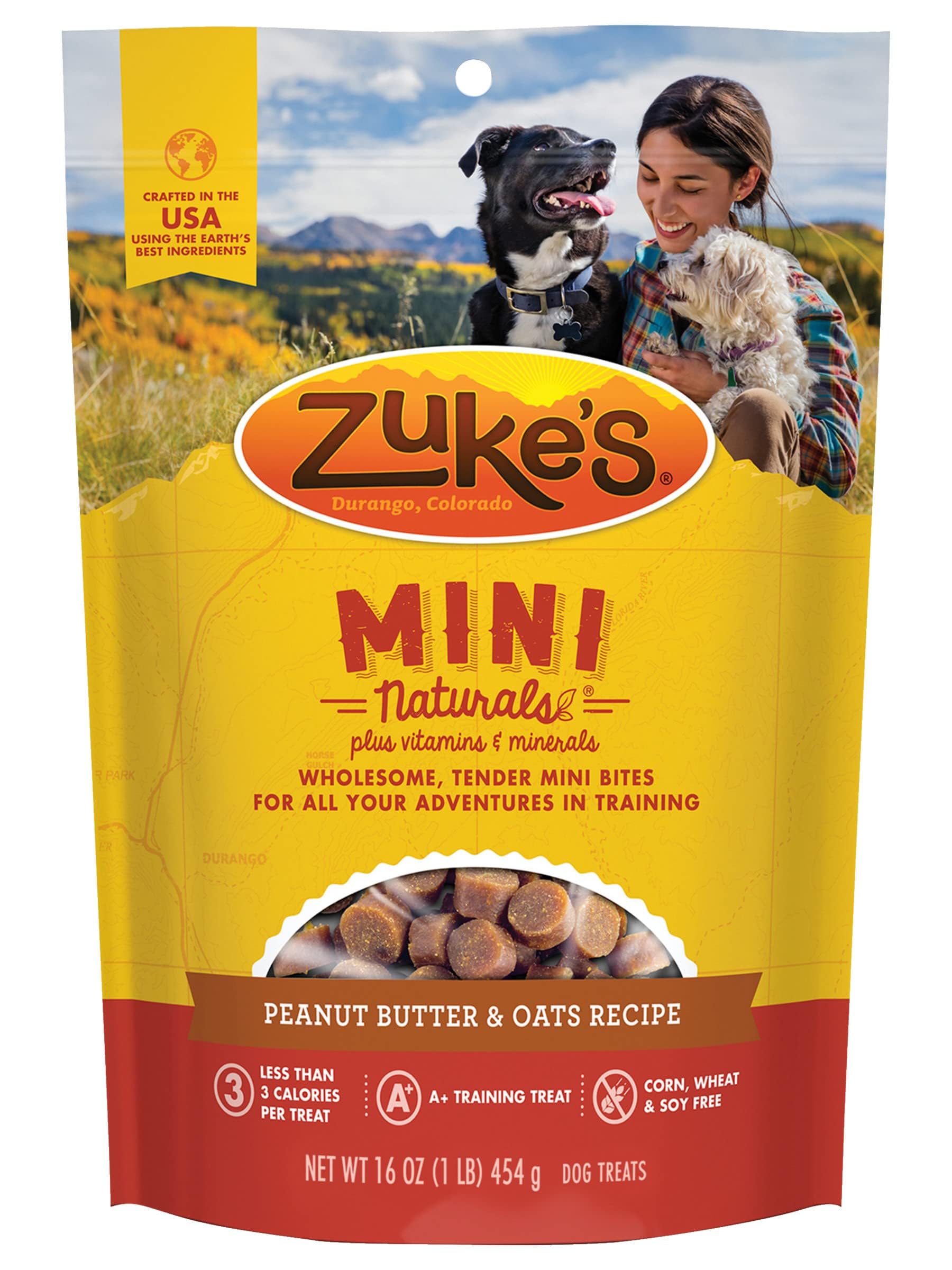 Zuke's Mini Naturals Dog Training Treats, Salmon Recipe, Soft Mini Dog Treats with Vitamins & Minerals, Made for All Breed Sizes (Peanut Butter, 16 Ounce (Pack of 2)