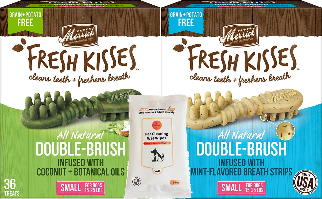 Merrick Fresh Kisses Double-Brush Small Dental Dog Treats Variety Pack