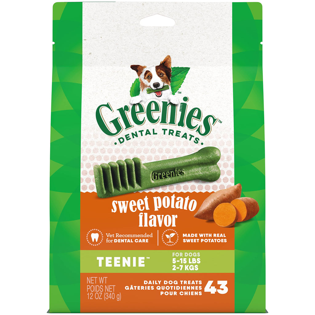 Greenies Teenie Natural Dog Dental Treats, Sweet Potato Flavor, 12 oz. Pack (43 Treats)