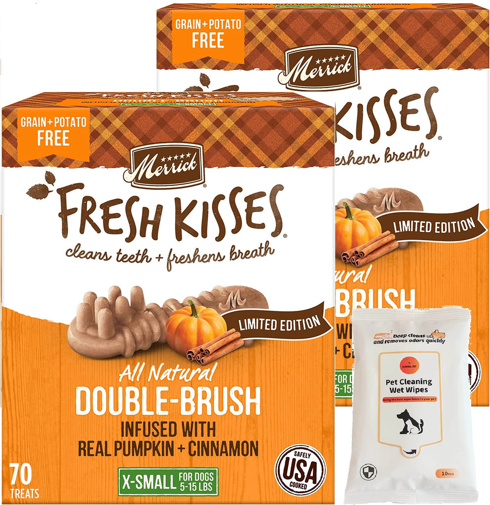 Merrick Fresh Kisses Real Pumpkin & Cinnamon Flavor X-Small Breed Dog Dental Treats (Pack of 2)