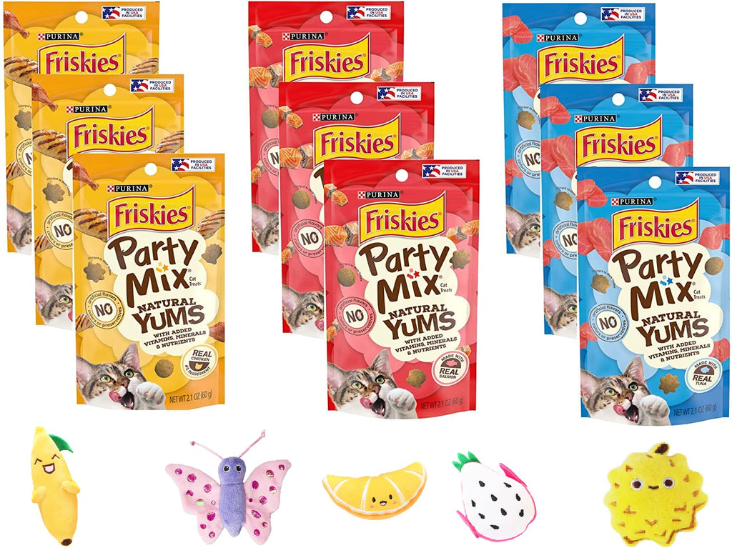 Friskies Party Mix Natural YUMS Bundle Pack, (3) Real Chicken, (3) Real Salmon, (3) Real Tuna for Cats