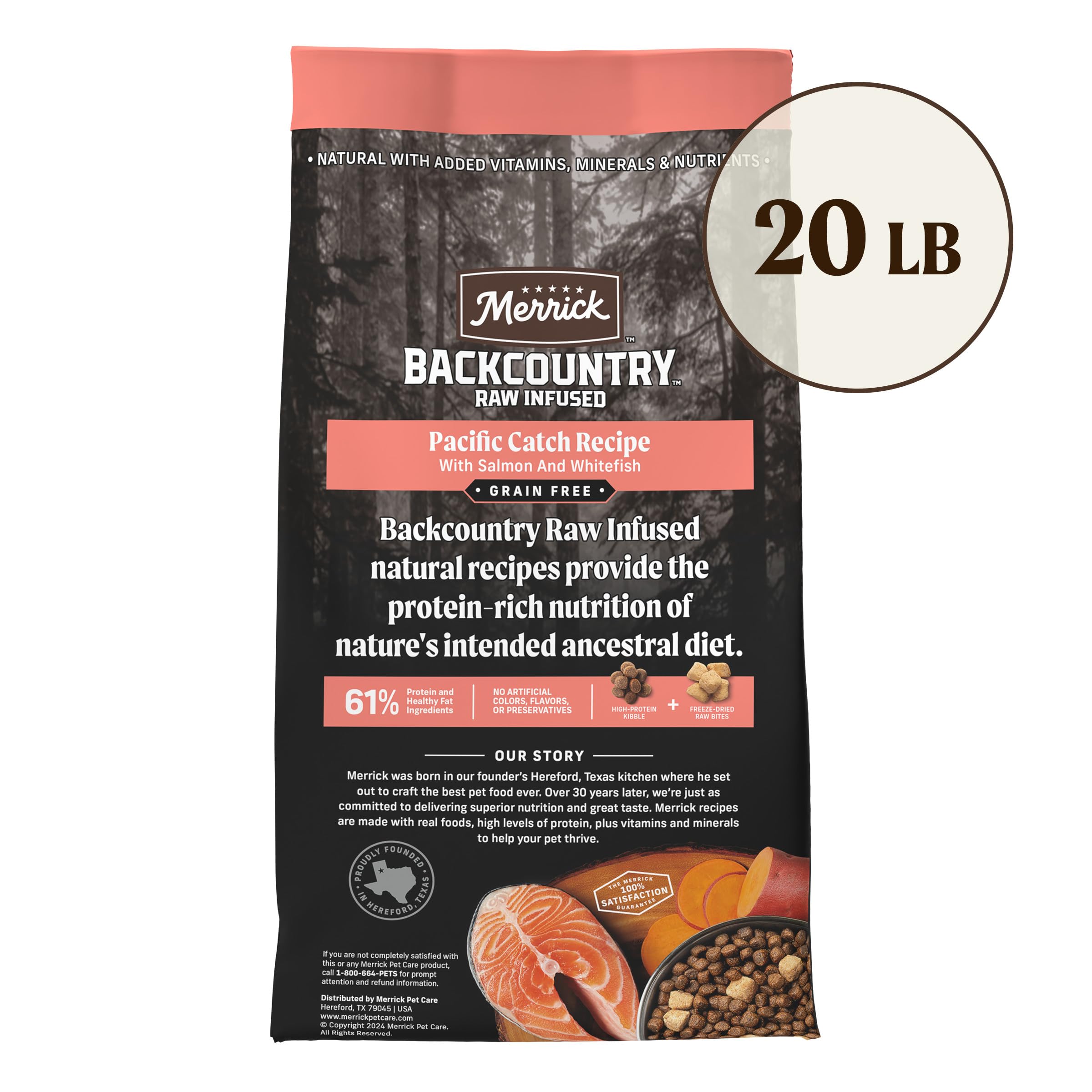 Merrick Backcountry Grain Free Dry Dog Food, Kibble with Freeze Dried Raw Pieces, Chicken Recipe - 20.0 lb. Bag