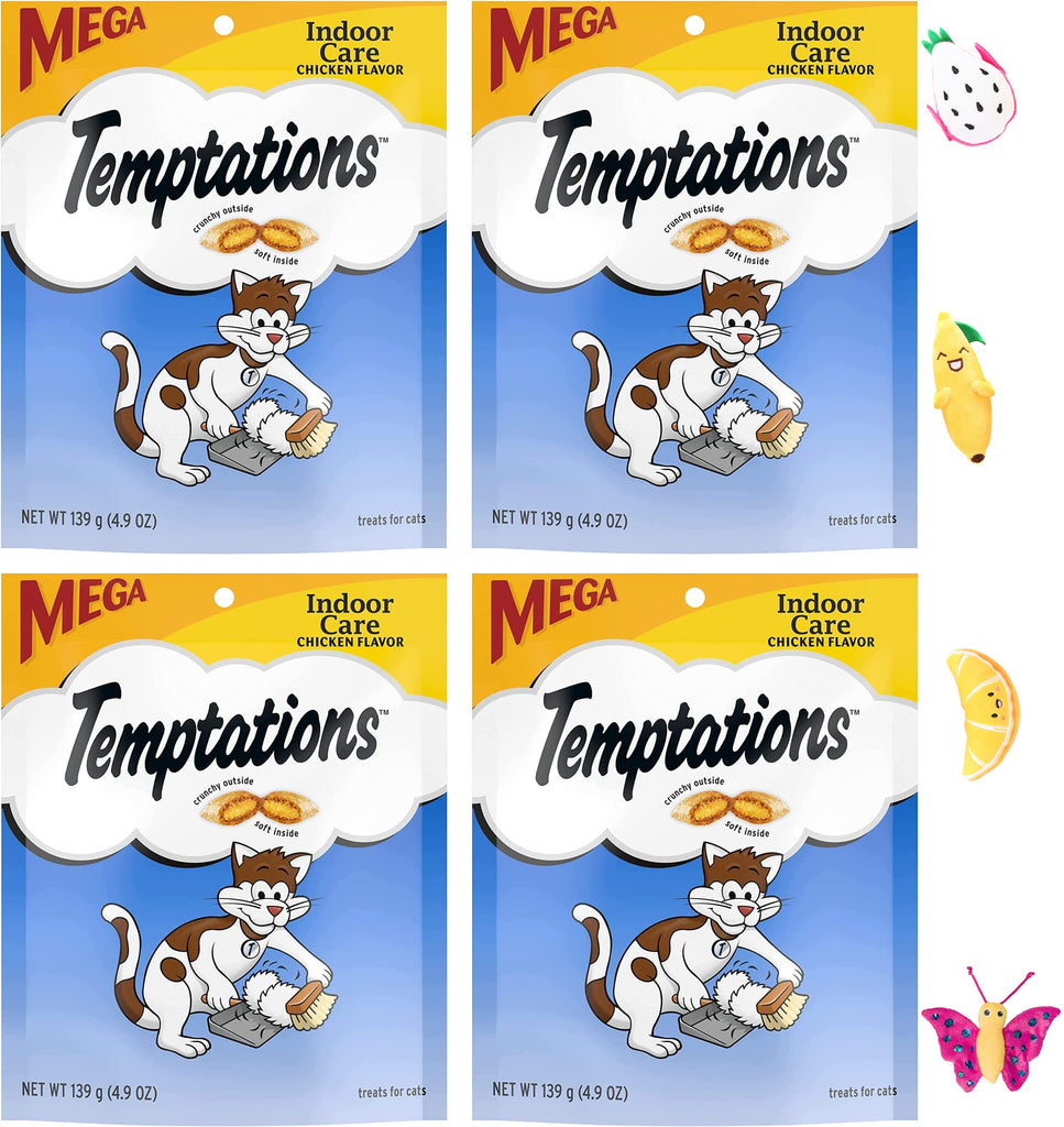 Temptations Indoor Care Chicken Flavor Cat Treats (4.9 oz) with AuroraPet Catnip Toy (Assorted)