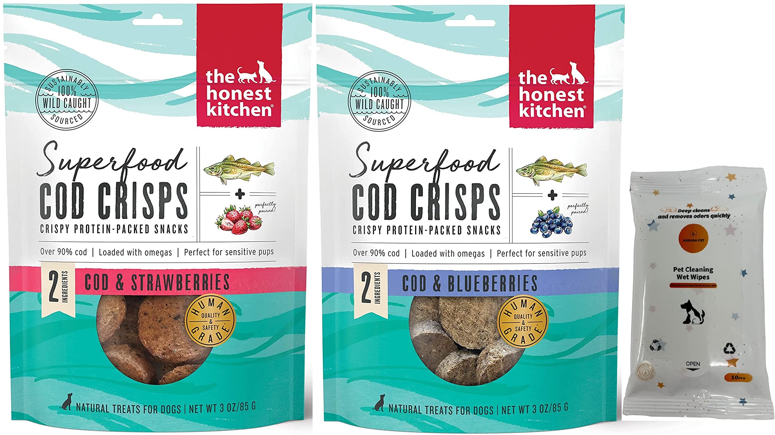 The Honest Kitchen Superfood Cod Crisps Natural Dog Treats (1) Cod & Strawberry (1) Cod & Blueberry