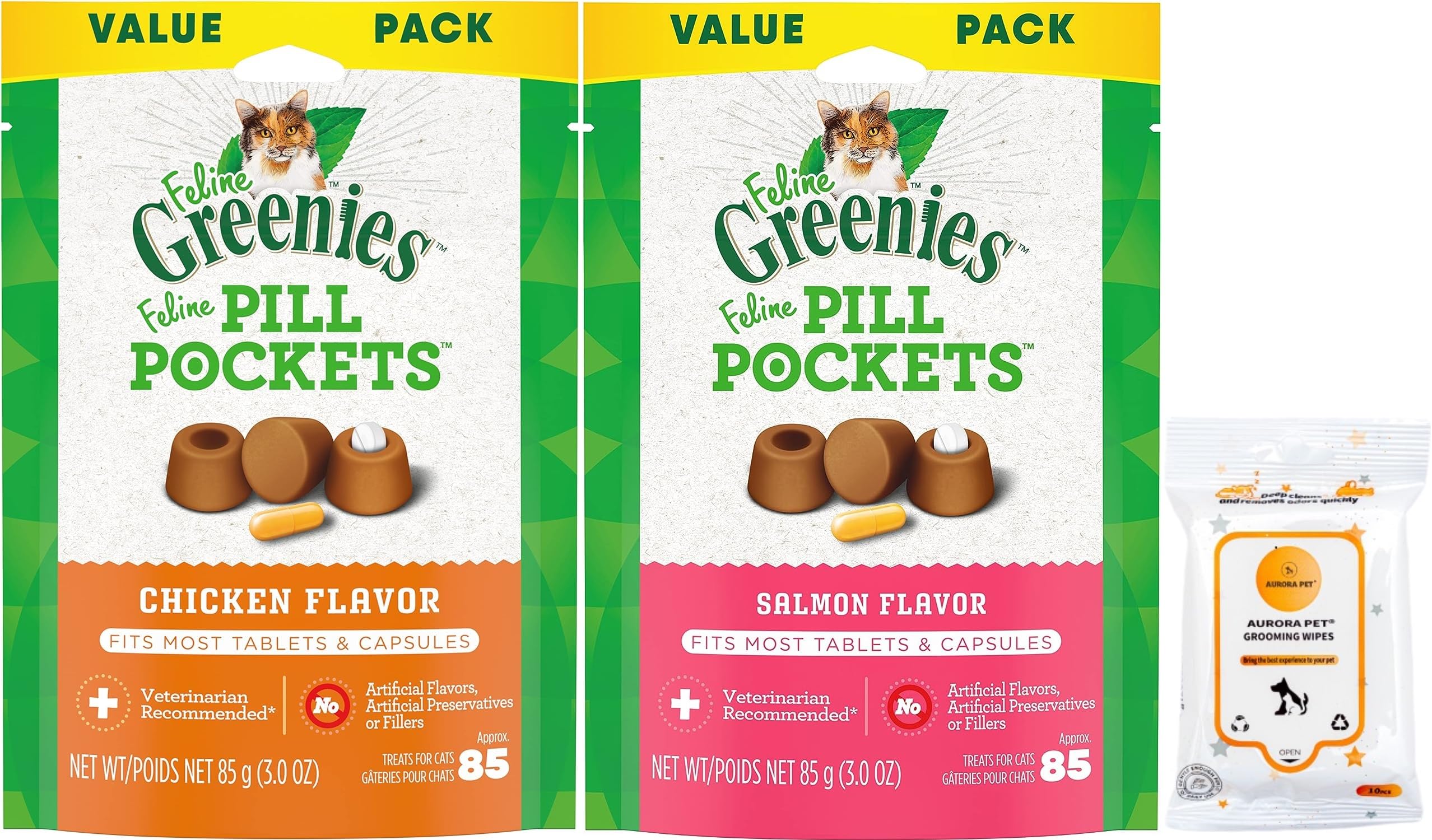 Greenies Pill Pockets Natural Soft Adult Cat Treats (1) Salmon (1) Chicken Flavor